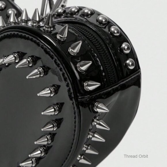 Mini Heart Shaped Backpack with Spikes, Leopard Print, Adjustable Straps